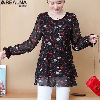 

Vintage Casual long shirt Floral Chiffon office Blouse Women autumn streetwear Long Sleeve loose plus size Tops blusas mujer 5XL