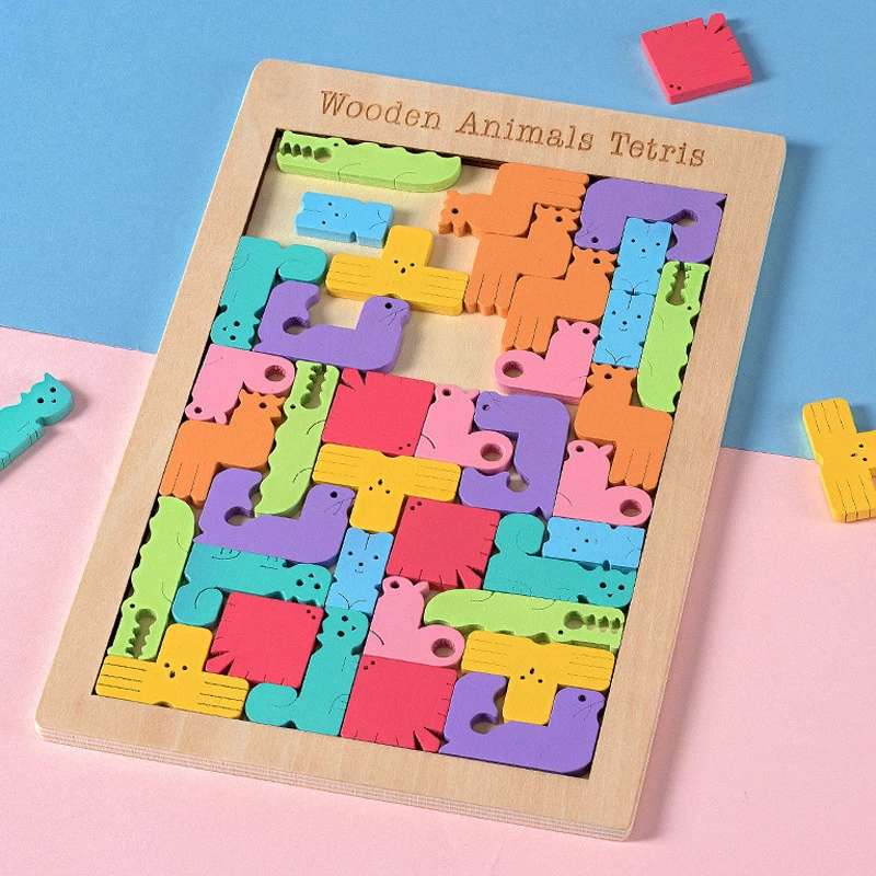 Colorido 3d quebra-cabeça de madeira tangram matemática brinquedos quebra-cabeça tetriss jogo montessori crianças jogo de quebra-cabeça educacional brinquedo para crianças