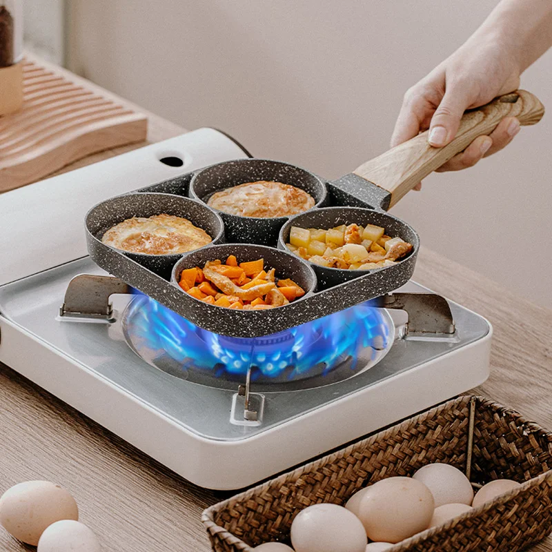 Pancake Pan Non-Stick Fried Egg Pan 4 Holes Frying Pan Pancakes Maker with Handle Crepe Pan for Breakfast Eggs Kitchen Utensils Burger Eye Pan for GAS