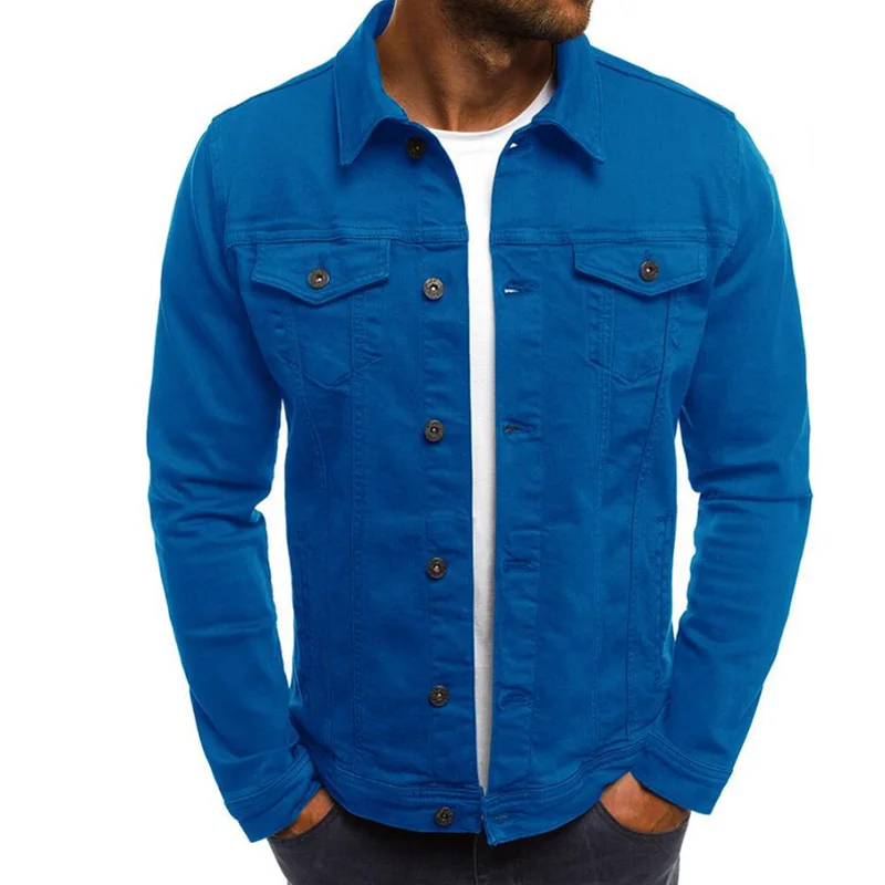 blue Man Jacket Джинсовая мужская куртка, приталенные мужские куртки, пальто, однотонный хлопок, на пуговицах, Ретро стиль, пальто, для улицы, рабочие, американская повседневная одежда, Прямая поставка - Цвет: blue Man Jacket