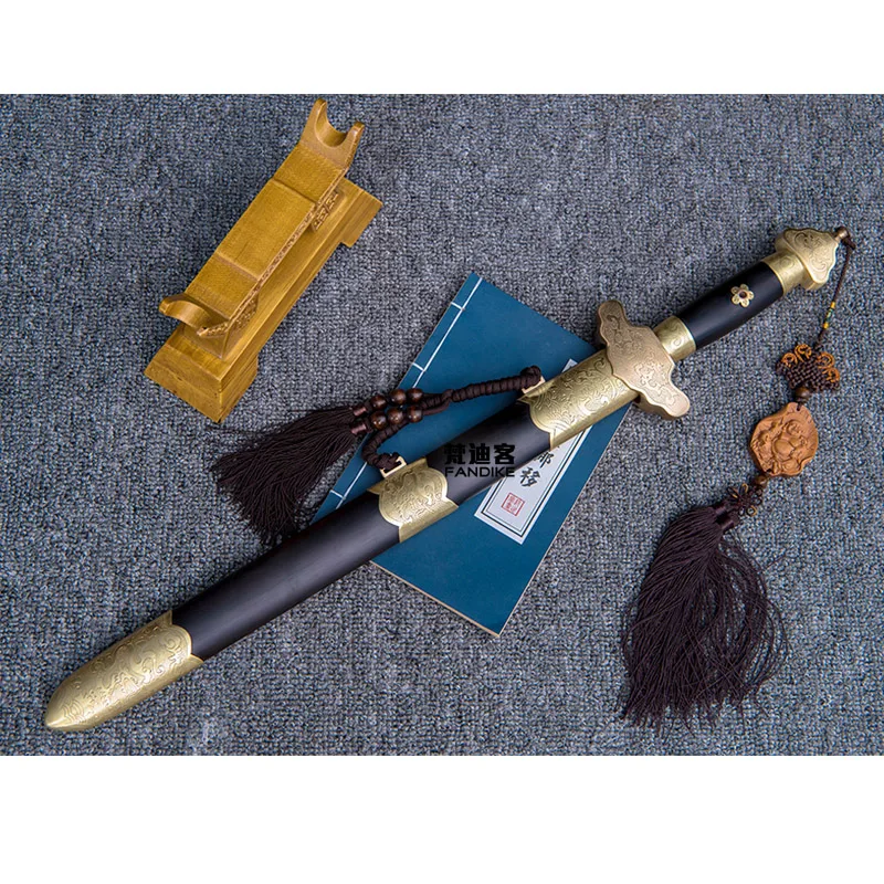 Handmade folded steel short straight chinese sword Manual copper clad Carving Eight sides sword sharp knife