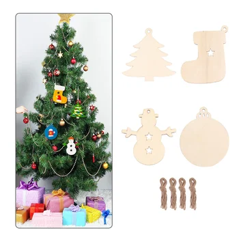 

40pcs Christmas Handmade Wood Chip Lovely Hanging Ornaments Creative DIY Pendants for Indoor Home