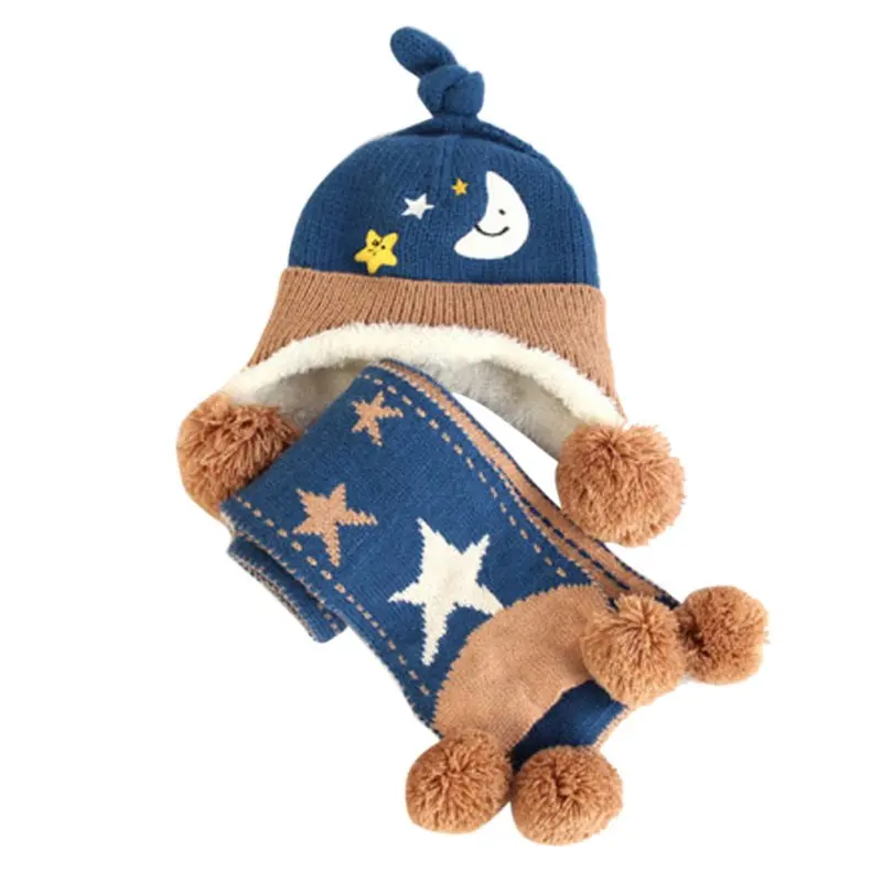 SL Smartbabyme 2 шт. Осень Зима Детские наборы шапка с шарфом малышей Дети Зимний шарф шапка комплект шерсть вязаный крючком шапка ушанка+ шарф - Цвет: SL