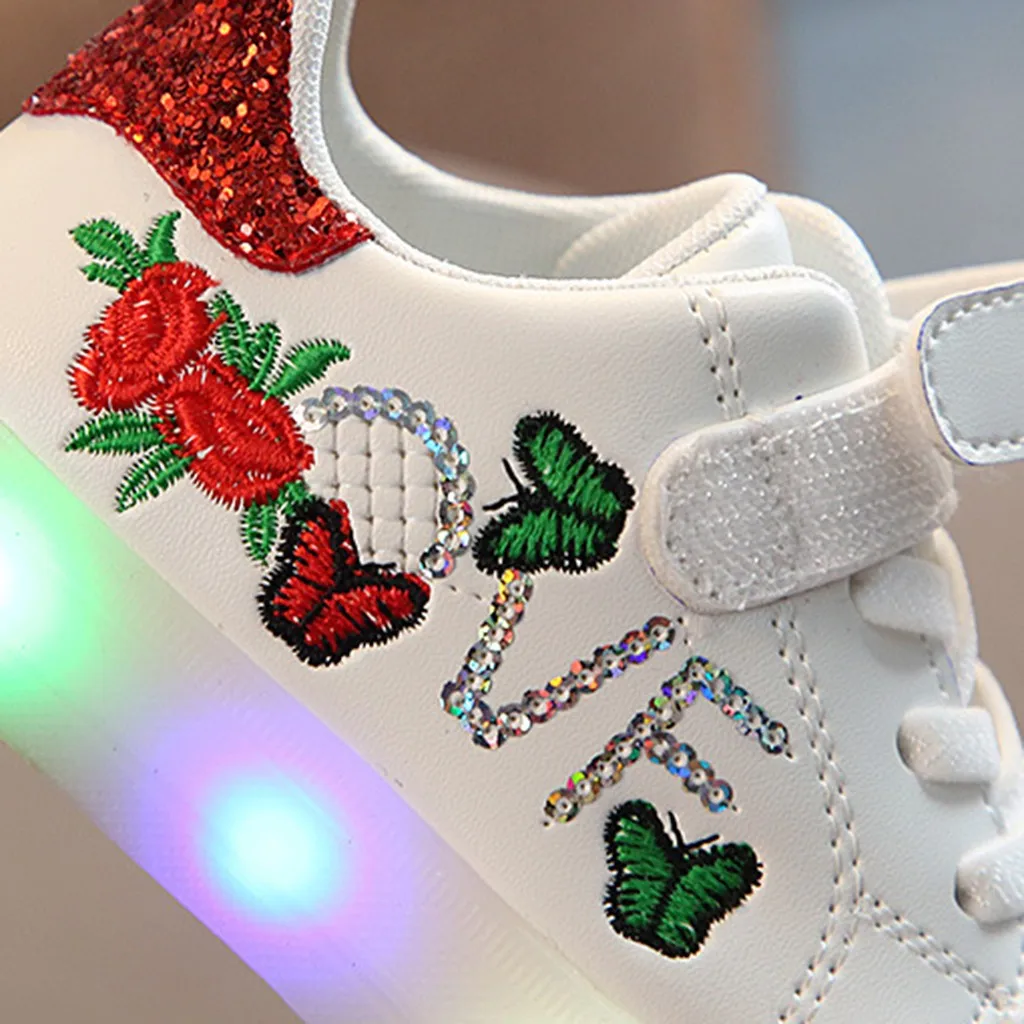 MUQGEW/Новинка года; модная спортивная обувь для маленьких мальчиков и девочек; светящаяся спортивная обувь с цветами и бабочкой; Люминесцентная спортивная обувь; 25