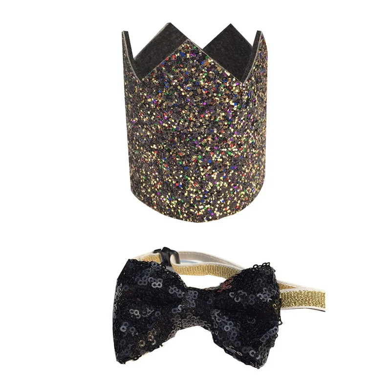 hat and collar set Шапки для собак с бантом, костюм для кошек, собак на день рождения, головной убор с блестками, шапка для рождественской вечеринки, аксессуары для домашних животных, Новинка - Цвет: hat and collar set