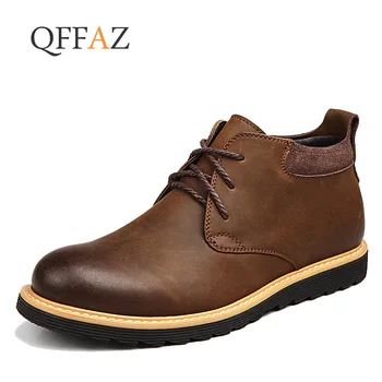 

QFFAZ Men Basic Boots Men Autumn Winter Fashion Shoes Men Design Leather Lace-Up Boots Male Comfy Classic Casual Ankle Men Boots