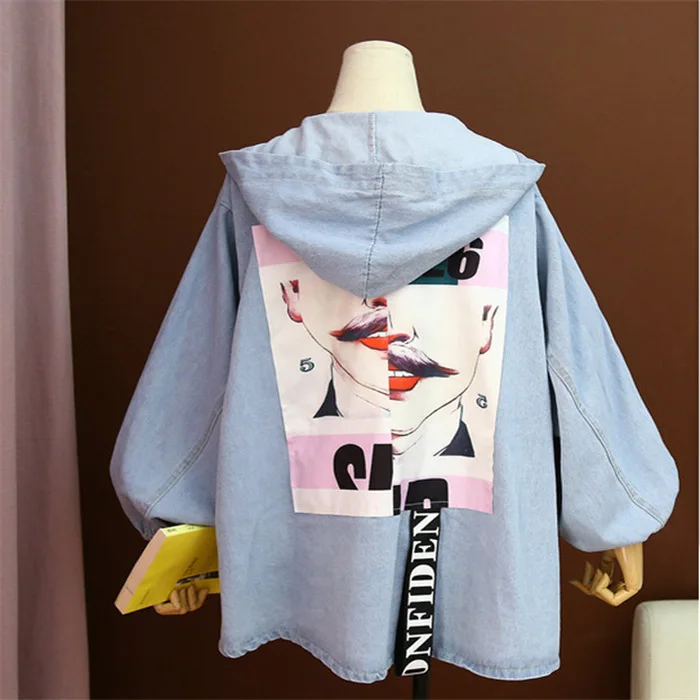 Coat Female Autumn Fashion Korean-style Cowboy Hooded Retro Short Loose-Fit Versitile Fashion Coat