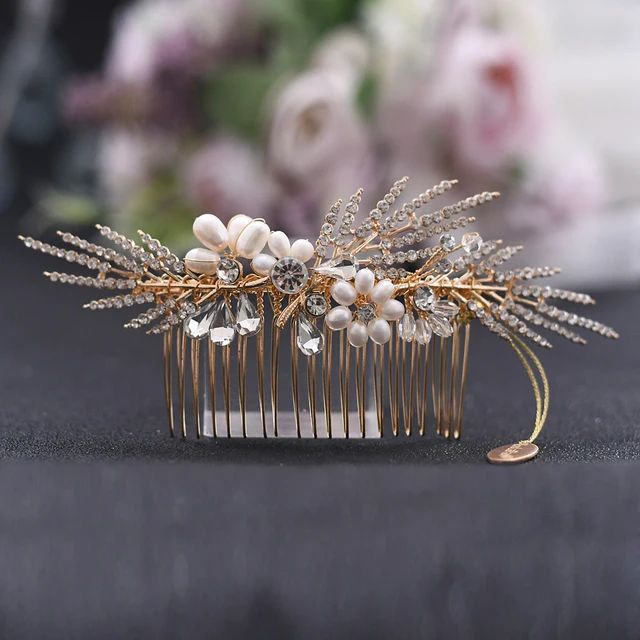 TOPQUEEN HP180 Luxury Bridal Hair Comb Gold Wedding Hair Clip Pearl Wedding Hair Accessories Hair Vine With Comb for Brides HP01 big