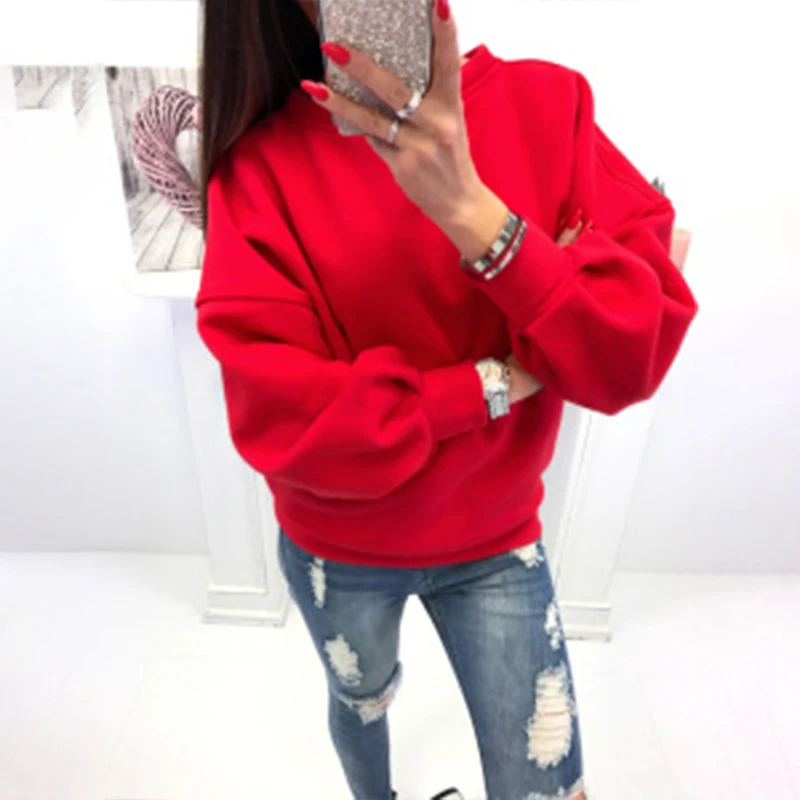 

2020 New Autum Winter Women Fashion red Warm Loose Casual Style Sexy Backless Solid Cotton Pullover Blouse Tops Tee Sweatshirts