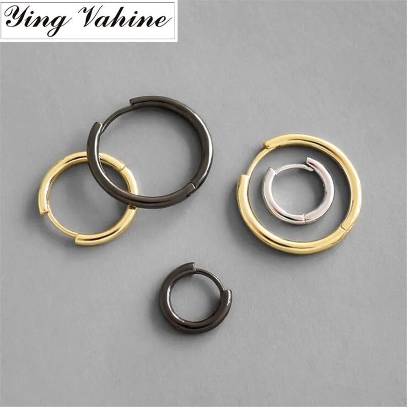 ying Vahine 100% 925 Sterling Silver Classic Gold &amp Sliver Black Color Round Stud Earrings for Women | Украшения и аксессуары