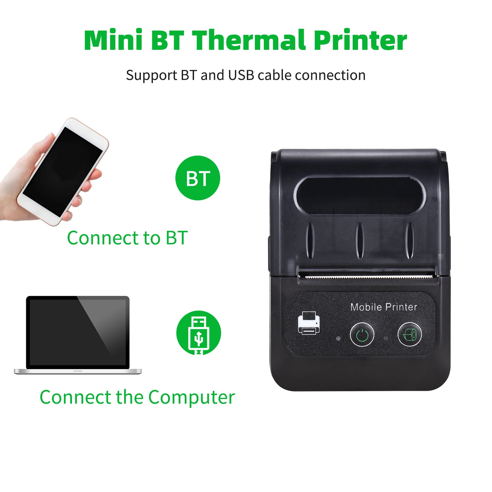 Impresora térmica de recibos, dispositivo portátil de 58mm, tamaño Mini para llevar, funciona con Android e iOS, inalámbrica, Bluetooth - Imagen 2