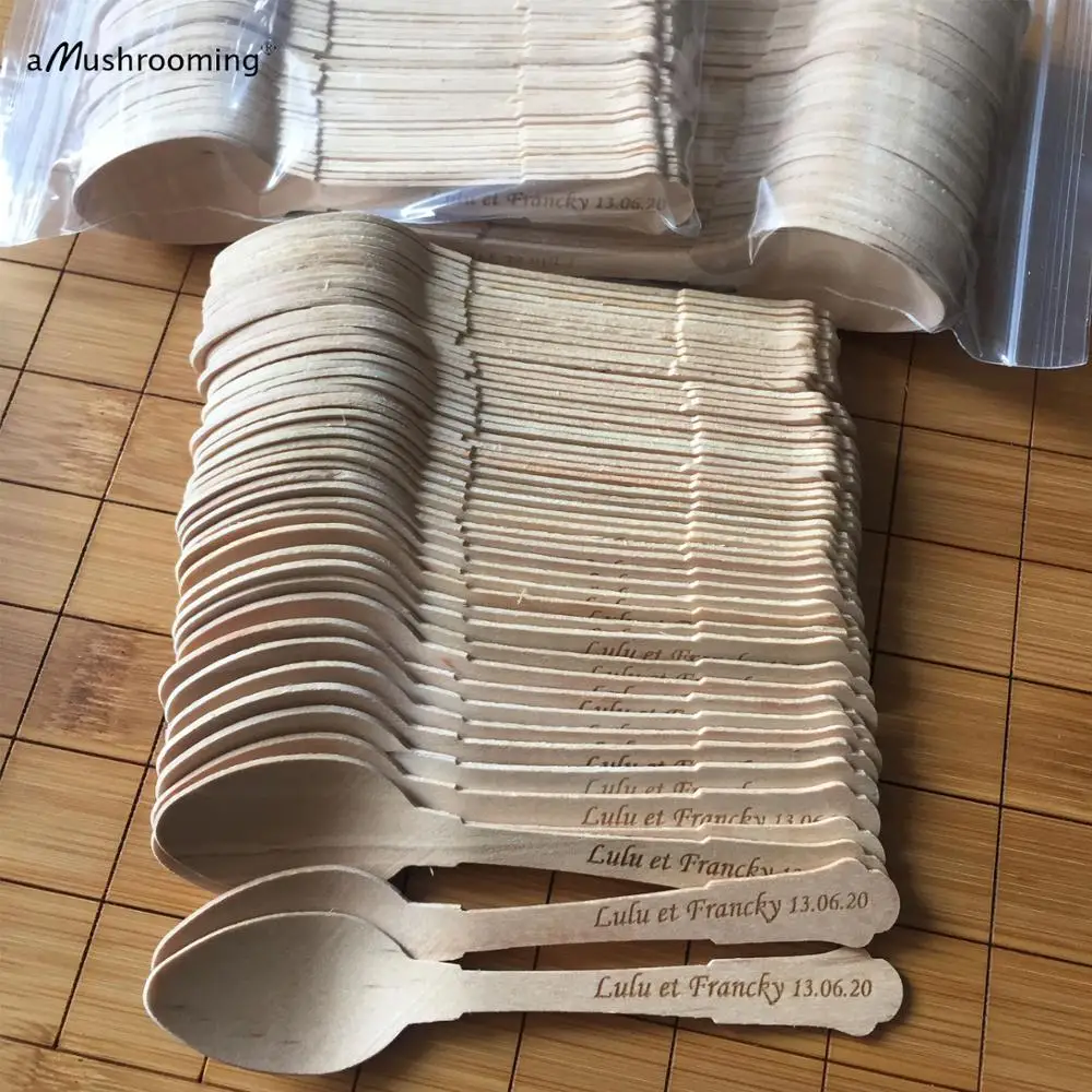 Small Classic Spoons with Personalized Text Name | Wooden Spoon for Dessert Yogurt Jam Jars chocolate party Дом и сад
