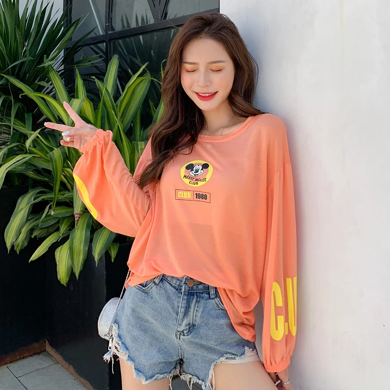 

2019 Mickey Mouse Women T Shirt Cartoon Print Loose Big Size Summer Sun Protection Clothes Casual Fashion Tee Tops Harajuku