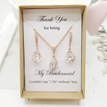 

personalize teardrop wedding bridesmaid proposal Earrings necklace Jewelry sets custom maid of honor bridal MOH Jewellery Gifts