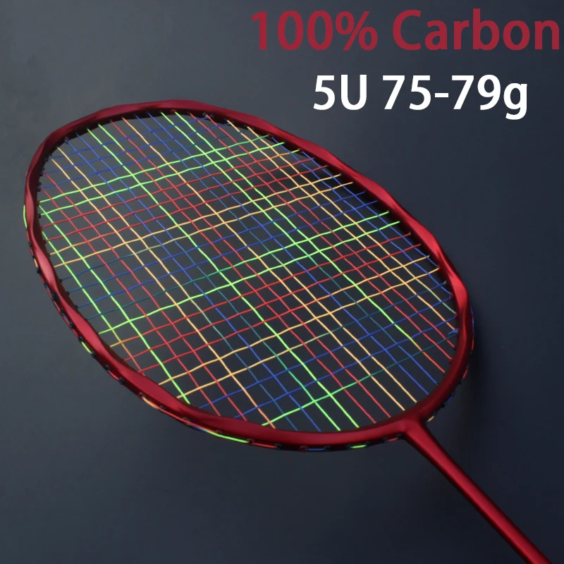 Сверхлегкие 5U 75-79 г цветные нанизанные ракетки для бадминтона из углеродного волокна, ракетки для бадминтона, спортивные ракетки с сумкой, струны, ракетка, скорость