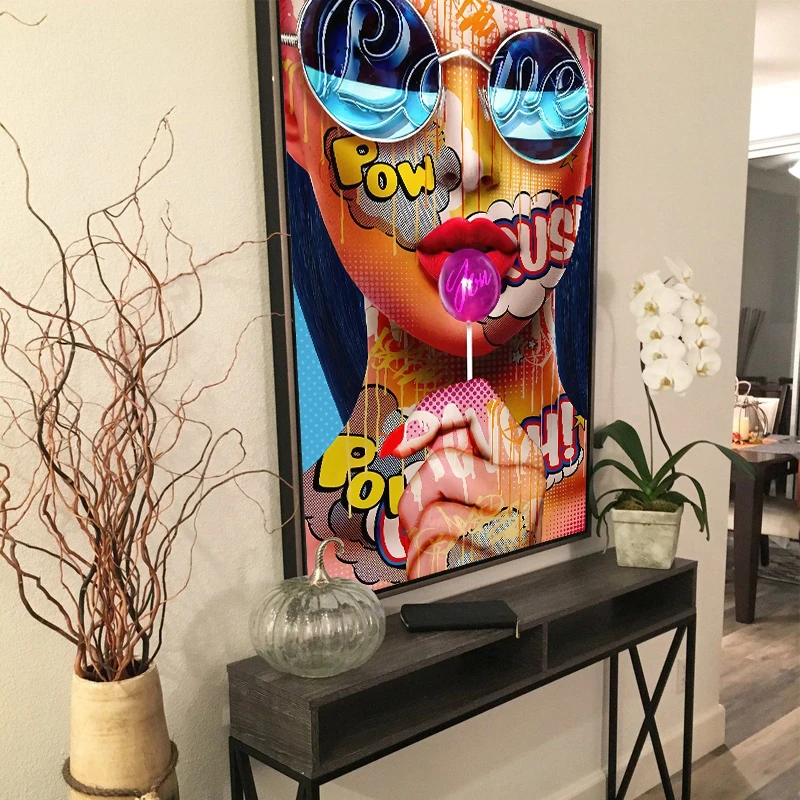 racket Samuel ontploffing Canvas Schilderij Wall Art Poster Gekleurde Vrouw Eten Lollipop  Creativiteit Home Decor Figuur Aangepaste Schilderij|Schilderij &  Schoonschrift| - AliExpress