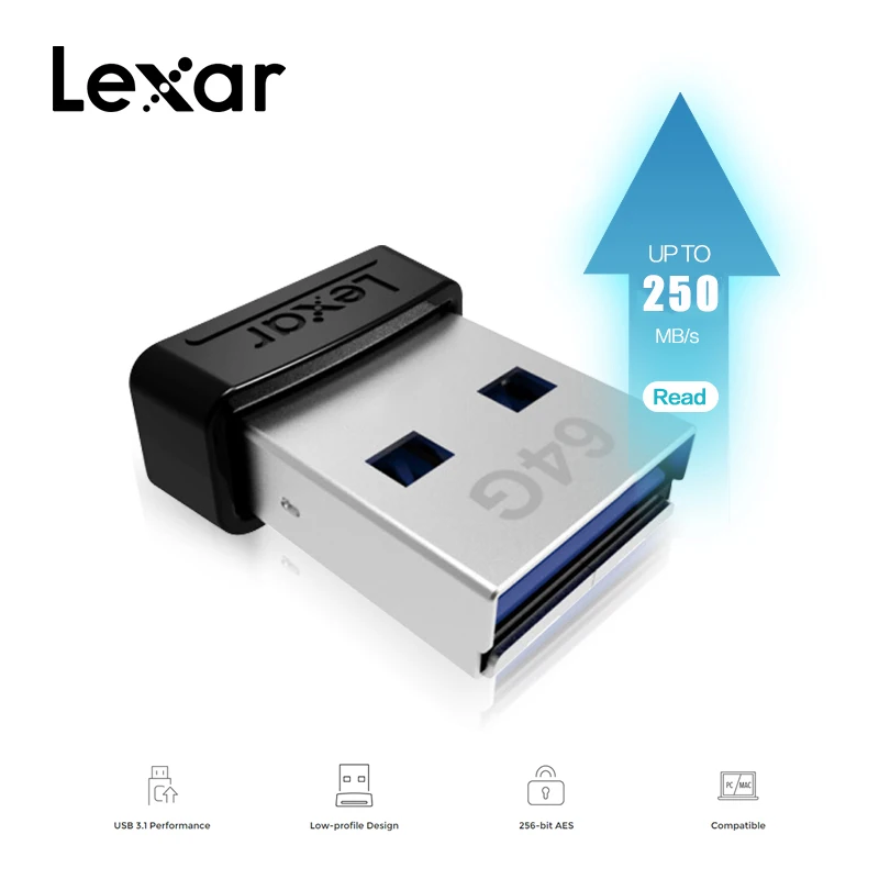 Lexar JumpDrive S47 USB 3,1 флеш-накопитель 128 Гб 64 Гб оперативной памяти, 32 Гб встроенной памяти, мини-флеш-накопитель USB 3,0 флэш-накопитель до 250 МБ/с. U диск для ПК