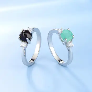 

GEM'S BALLET Classic 925 Sterling Silver Birthston Ring Natural Black Garne Emerald Gemstone Rings For Women Fine Jewelry