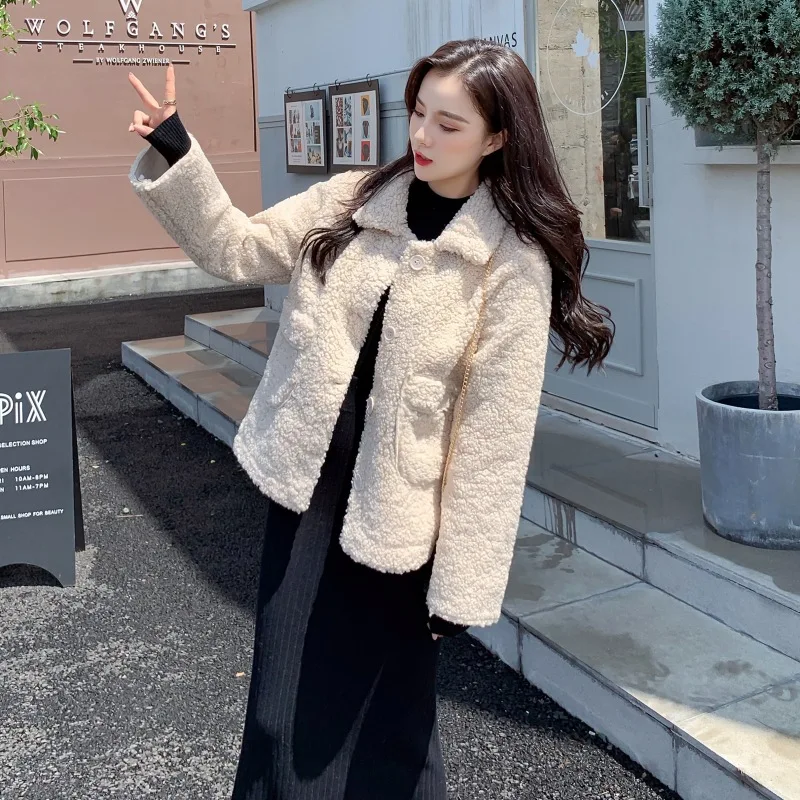 Very best  Photo Shoot 2019 Autumn And Winter New Style Korean-style Woolen Jacket Women's Graceful Fur Lambs 