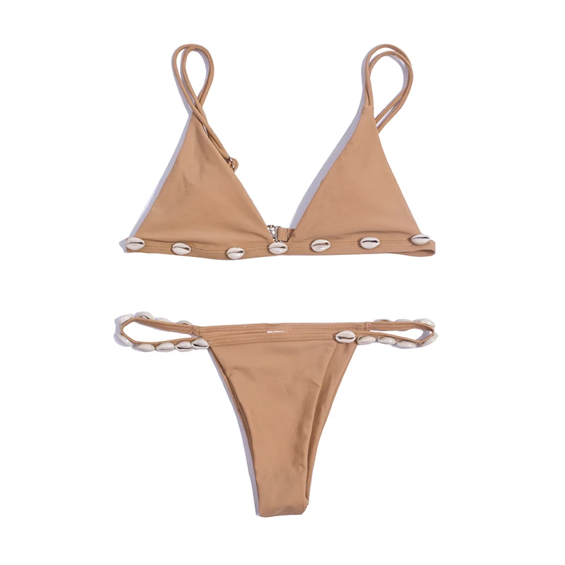 Bikinis brasileños lisos para mujer, conjunto de Bikini con Tanga de
