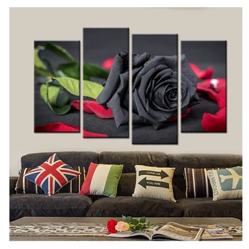 

4pcs 5D Diamond Embroidery 3d DIY Diamond Painting Cross Stitch Full Rhinestone Needlework Mosaic triptych painting Black Rose