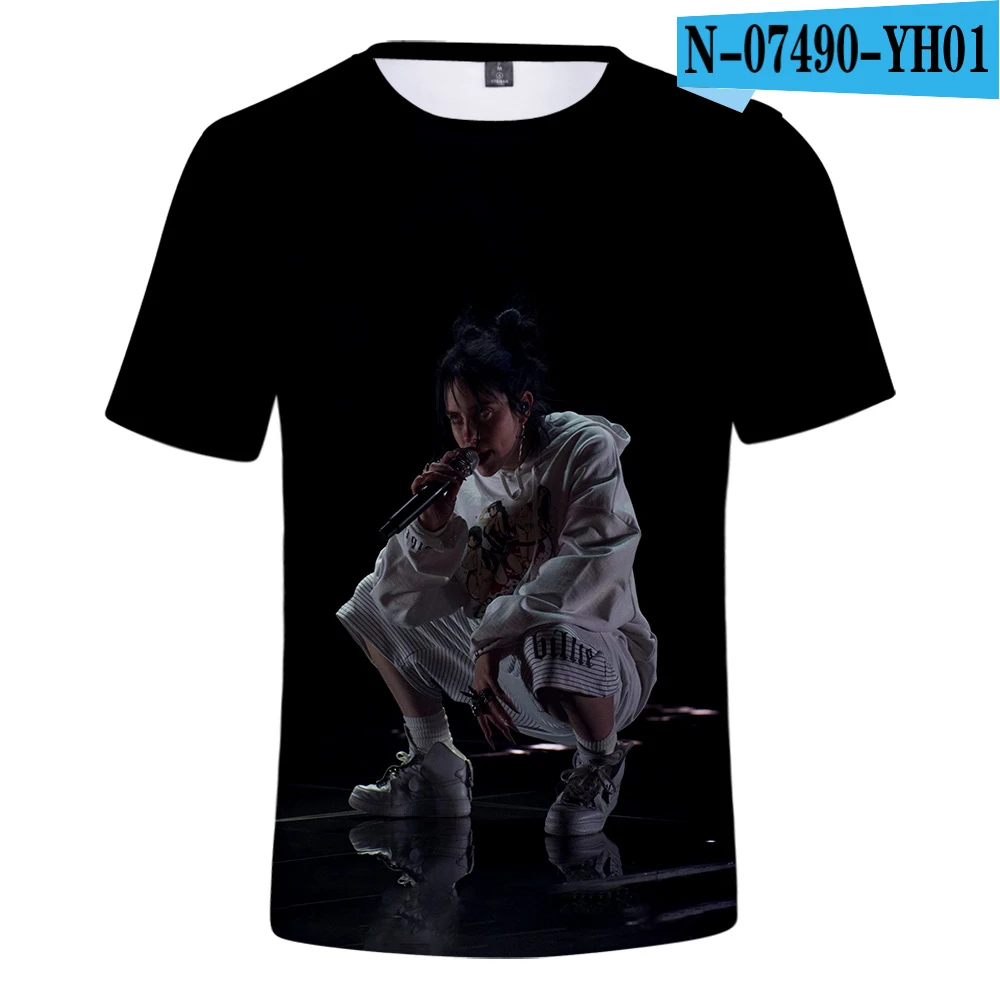 Новая модная 3D футболка Billie Eilish, женские и мужские топы с коротким рукавом,, 3D футболка Billie Eilish, повседневные Черные футболки для девочек - Цвет: 3D