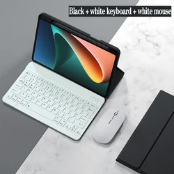 Soft Cover with Pen Holder, Wireless Keyboard & Mouse, and Stylus for MatePad 11 2021 (Black white)