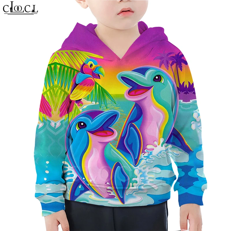  Colorful Cute Dolphin Hoodie Naughty Kids Baby Boy Hoodies 3D Print Baby Girl Children's Sweatshirt