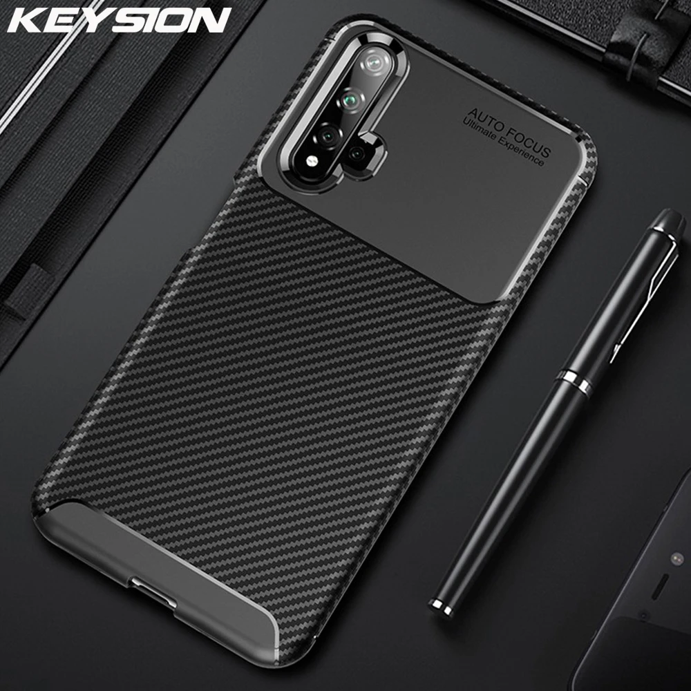 Защитный чехол KEYSION для Huawei Nova 5T матовый силиконовый бампер из углеродного