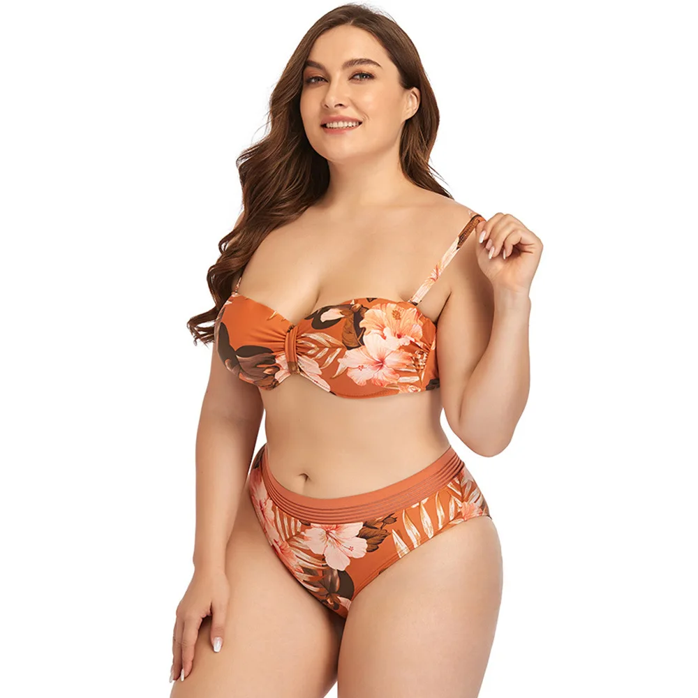 2025 New Plus Size Swimsuit Strap Retro Bikini Floral Print Split High Waist Swimsuit Bathing Suits 2 Pieces Bikini 4 2025 New Plus Size Swimsuit Strap Retro Bikini Floral Print Split High Waist Swimsuit Bathing Suits 2 Pieces Bikini 4