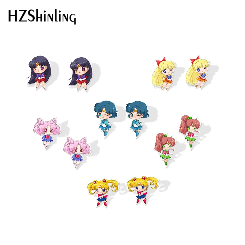 Новинка Сейлор Мун акриловые серьги искусство термоусадочные серьги эпоксидные серебряные серьги-гвоздики позолоченные