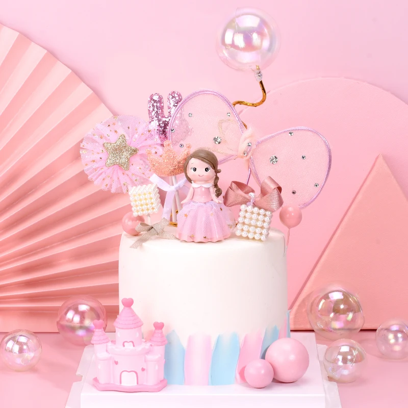 Cakelove розовое газовое украшение принцессы спираль пряжа звезда топпер для торта С