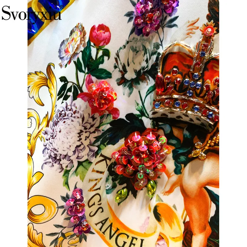 Svoryxiu осенне-зимний подиум винтажный Ангел принтованный костюм с юбкой женский 3/4 рукав куртки с v-образным вырезом+ алмазная юбка костюм-двойка