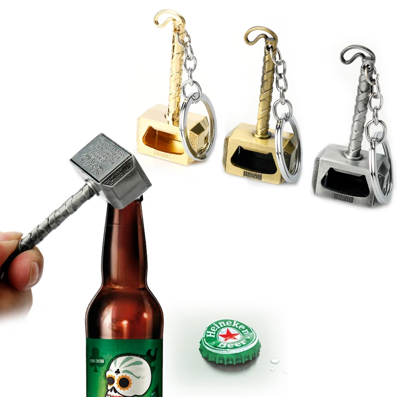 

Marvel Movie Jewelry Multifunction Keychain Thor Hammer Beer Bottle Opener Wine Corkscrew Key Chain Party Bar Tools for Men