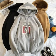 Женский осенне-зимний Hoddie свободная с печатью Hoddies Фиолетовый Тонкий пуловер Толстовка для девочек черный серый капюшон