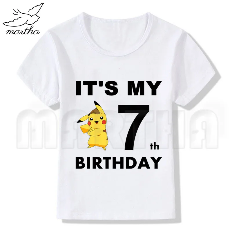 От производителя детскими платьями с рисунками покемонов до пикучу, футболка «С Днем Рождения» Детская одежда футболка для девочек, подарок на день рождения, подарок для детей, Костюмы хлопковая Футболка для мальчиков футболки для малышей - Цвет: WhiteG