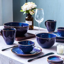 Kinglang скандинавский столовый сервиз оптом Klin глазурованный синий цвет набор посуды Прямая с фабрики керамические изделия