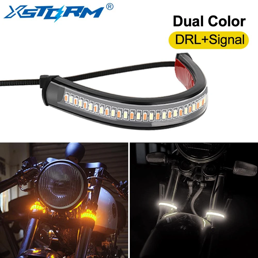 Brake Light Amber LED Strips ITI 2Pcs Universal Motorcycle Fork Turn Signals