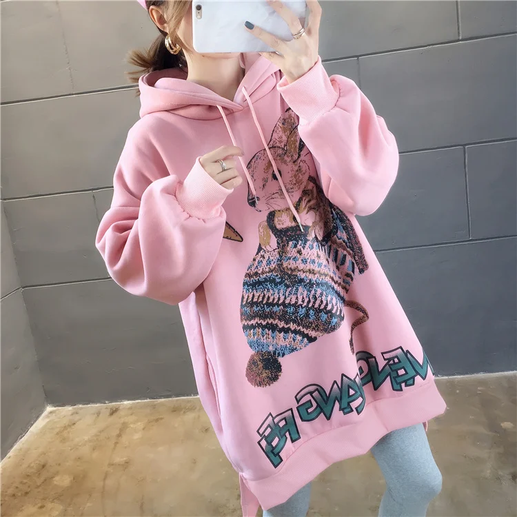 Большие размеры уличная одежда sudaderas mujer негабаритных женская одежда толстовки Толстовка с рисунком длинные Флисовые женские K0312