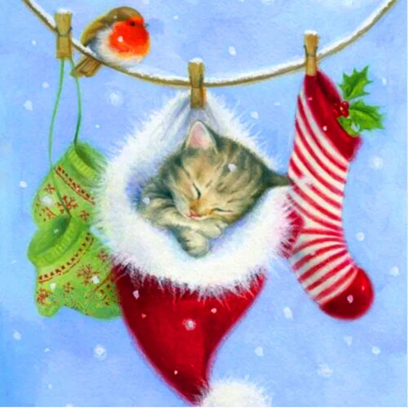 Diamond Painting Cats Christmas Card Gift 5D Diy Full Square / Round Stone Diamond Painting 3D Embroidered Cross Stitch Sticker