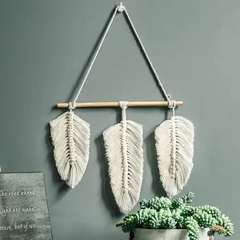 

Macrame Woven Tapestry Wall Hanging Leaf Tapestry Boho Bohemian Room Art Tapestries Room Tassel Decoration Pendant Tapestry