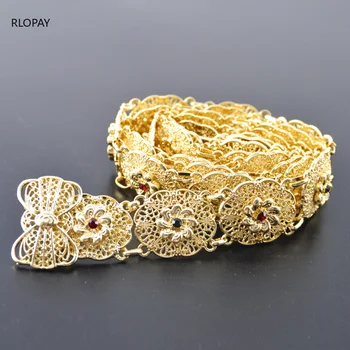 

Gold Flower Design Ladies Chain Belts Trendy Metal Waist Chain Middle East Jewelry Girl's Kaftan Belts Moroccan Fashion