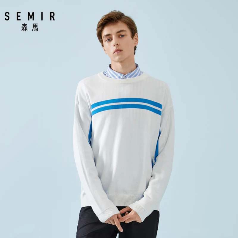Semir свитер мужской корейской версии весной тонкий срез Круглый шею пуловер свитер контрастный цвет Полосатый Молодежный свитер