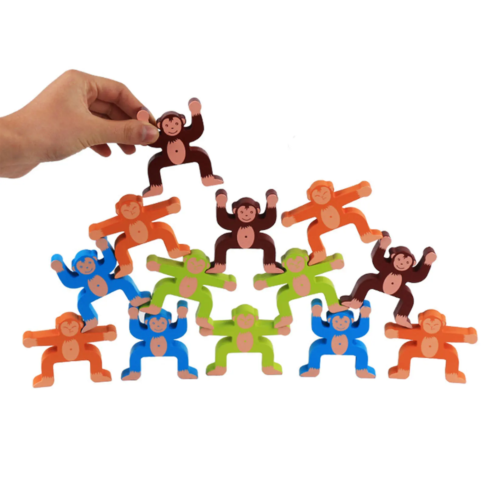 Kids Stacking Blocks Wooden Toys Monkeys Balancing Interlock Stucker