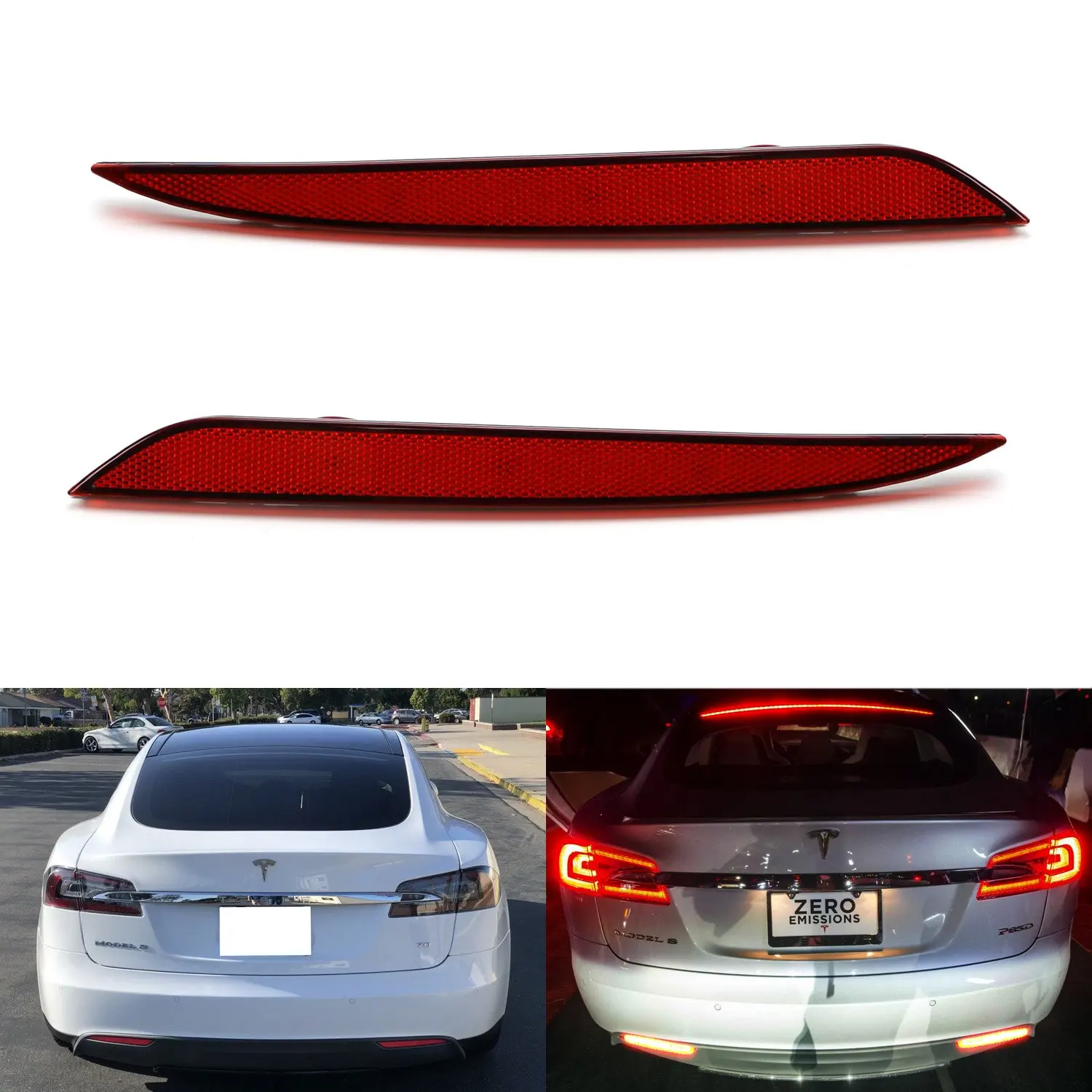 

2PCS For Tesla Model 3 S X LED Rear Bumper Reflector Light Red Car Driving Brake Stop Fog Trim Molding Tail Lamp 2012-2020