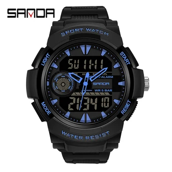 SANDA nowy S Shock mężczyźni sport zegarki duża tarcza zegarki sportowe dla mężczyzn luksusowe marki LED cyfrowe wojskowe wodoodporne zegarki tanie i dobre opinie 7 45inch Cyfrowy Z tworzywa sztucznego Składane bezpieczne zapięcie 5Bar Moda casual Cyfrowe zegarki na rękę 52 74mm