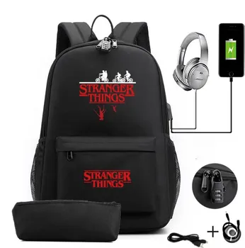 

New Stranger Things USB Port Backpack School Bags Fans Travel Bags Laptop Backpack Headphone Travel Bag Anti-theft Mochila