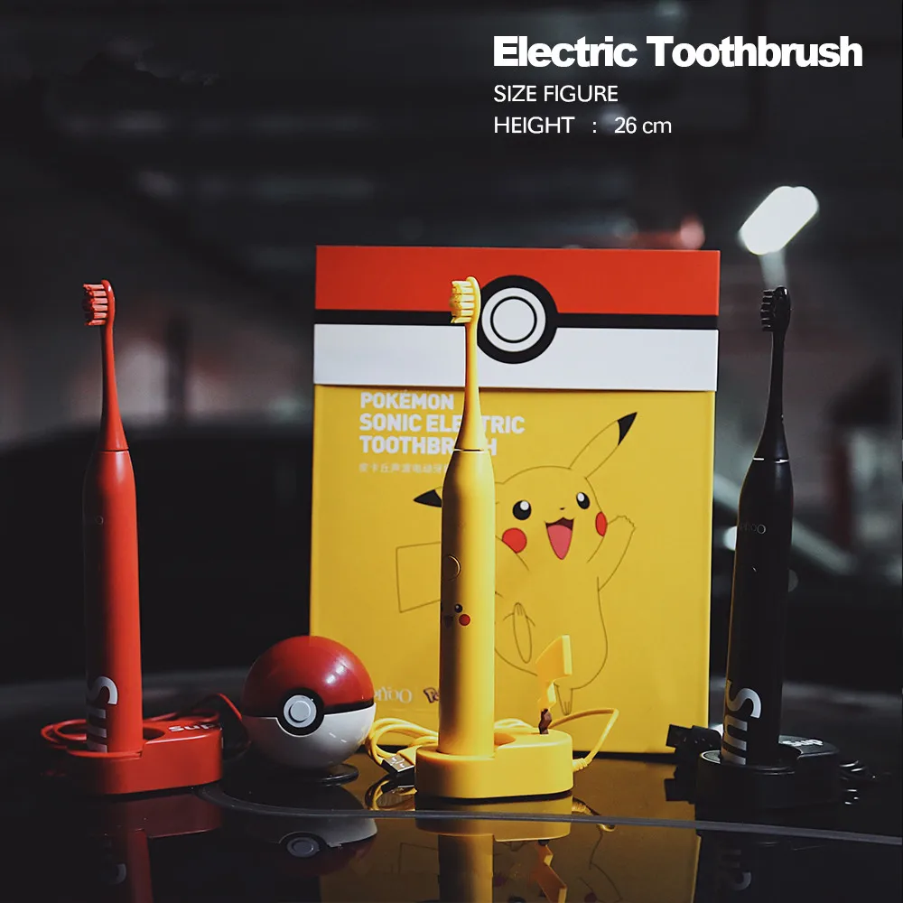 

New Anime Pokemon Cosplay Prop Kawaii Pikachu Kids Adult Electric Toothbrush Sonic Wave Rechargeable Smart Chip Whitening Gift
