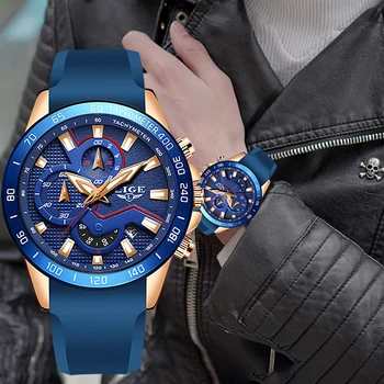 

Relogio Masculino LIGE New Blue Fashion Quartz Gold Watch For Mens Watches Top Brand Luxury Male Military Waterproof Chronograph