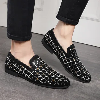 

Summer Leather Shoes Men Loafers Moccasins Black Slip-on Driver Mocassin KPOCCOBKN Crystal Casual Homme Genuine Leather Rubber